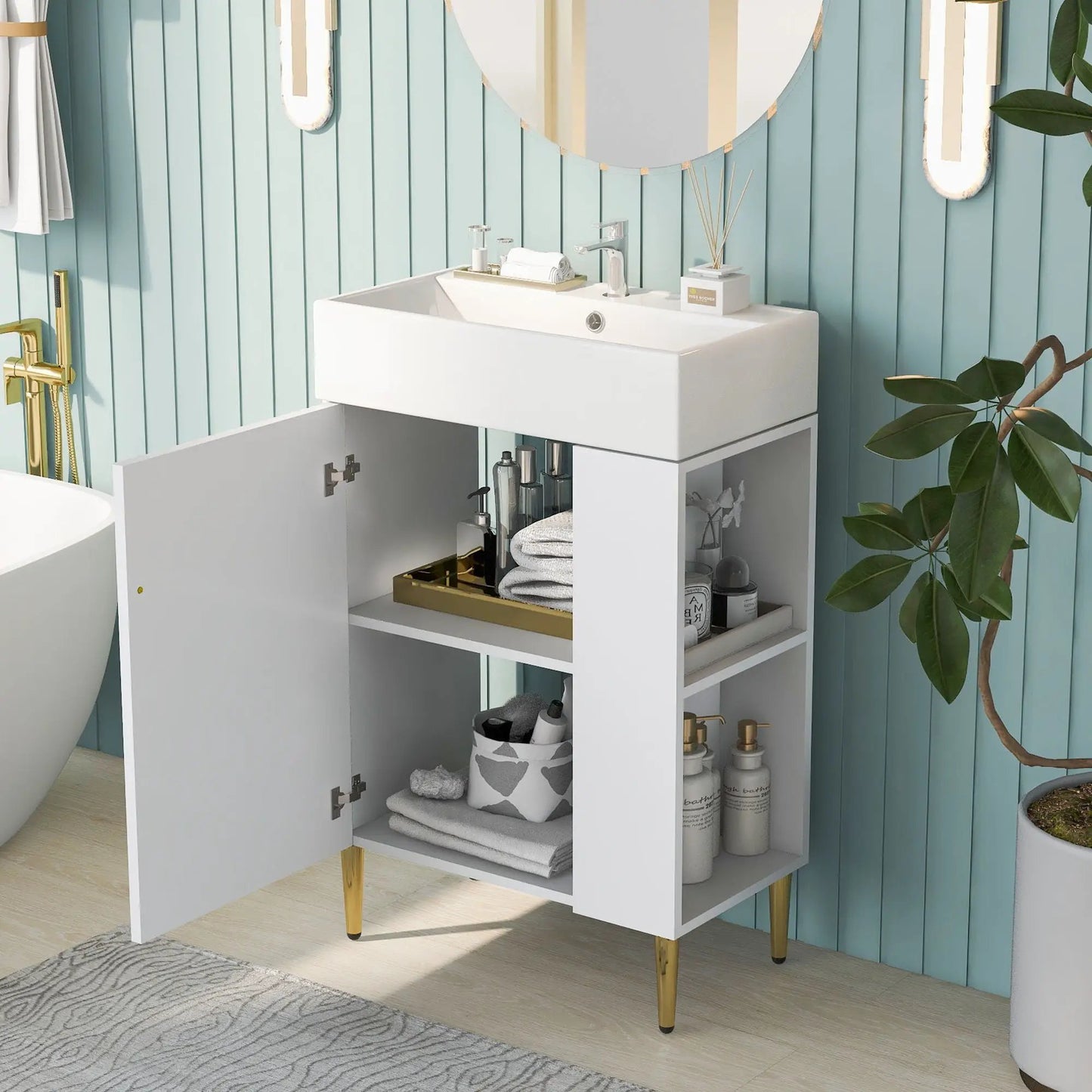 Bathroom Vanity Combo Cabinet with Ceramic Sink