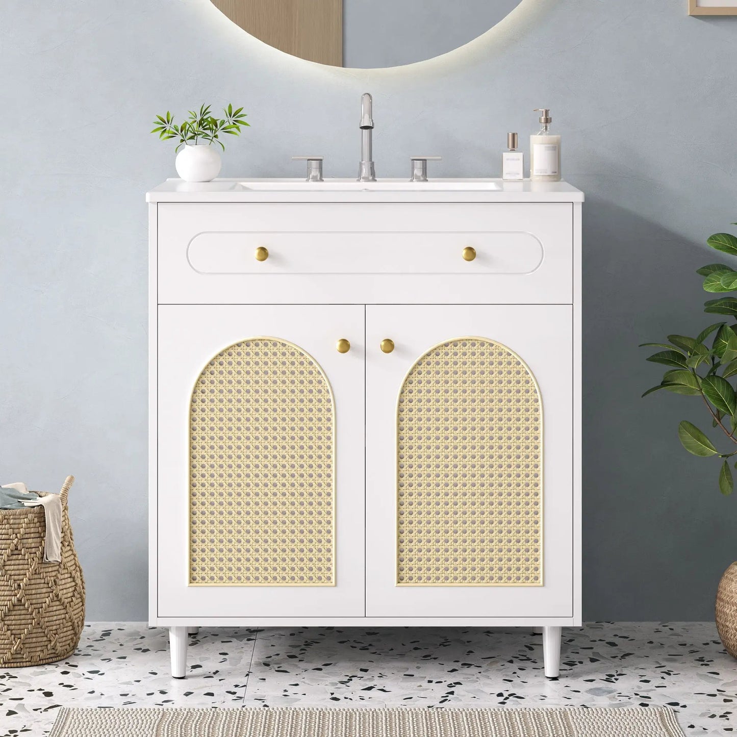 Modern Bathroom Vanity with Sink and Shelf