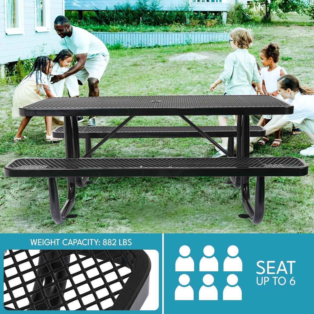 Outdoor Steel Picnic Table and an Umbrella Pole