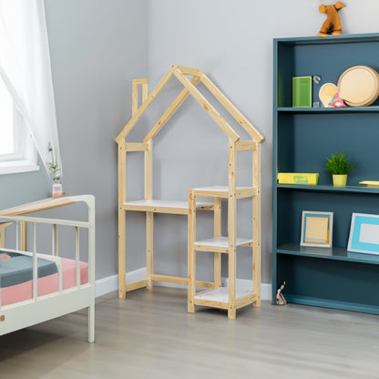 House-shaped Wooden writing Desk Kids study Table Bookshelf & Toy Storage Natural - Tampa Home & Garden Store