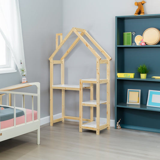House-shaped Wooden writing Desk Kids study Table Bookshelf & Toy Storage Natural - Tampa Home & Garden Store