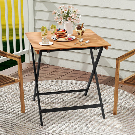 28 Inch Patio Folding Square Table with Slatted Tabletop for Backyard Porch - Tampa Home & Garden Store