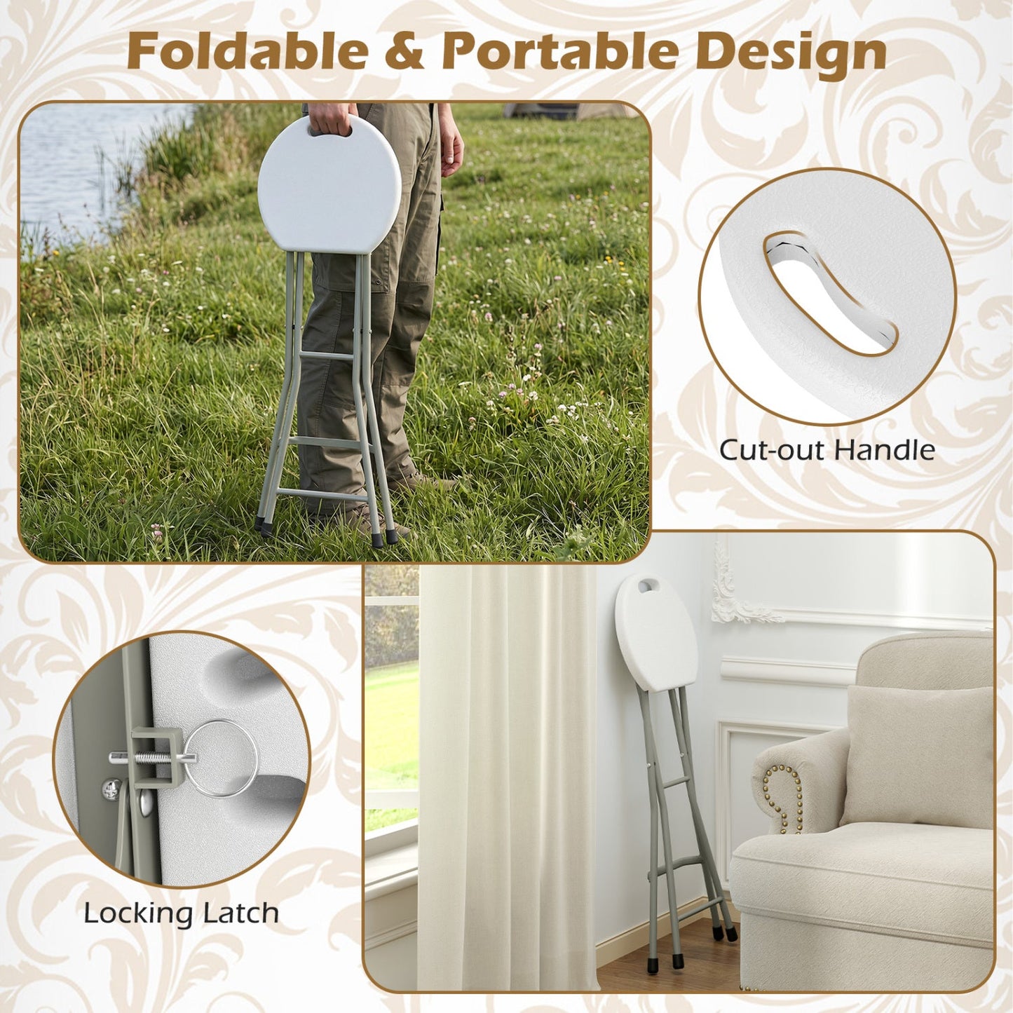 DirectDeals folding patio chairs 28 in set of 2, gray metal frame with cutout handle latch on Tampa Home & Garden Store