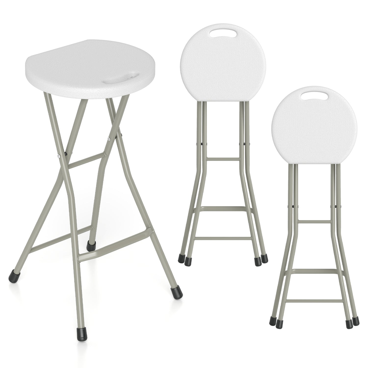 Folding patio dining chairs DirectDeals set of 2, white seats with gray metal legs, 28in on Tampa Home & Garden Store