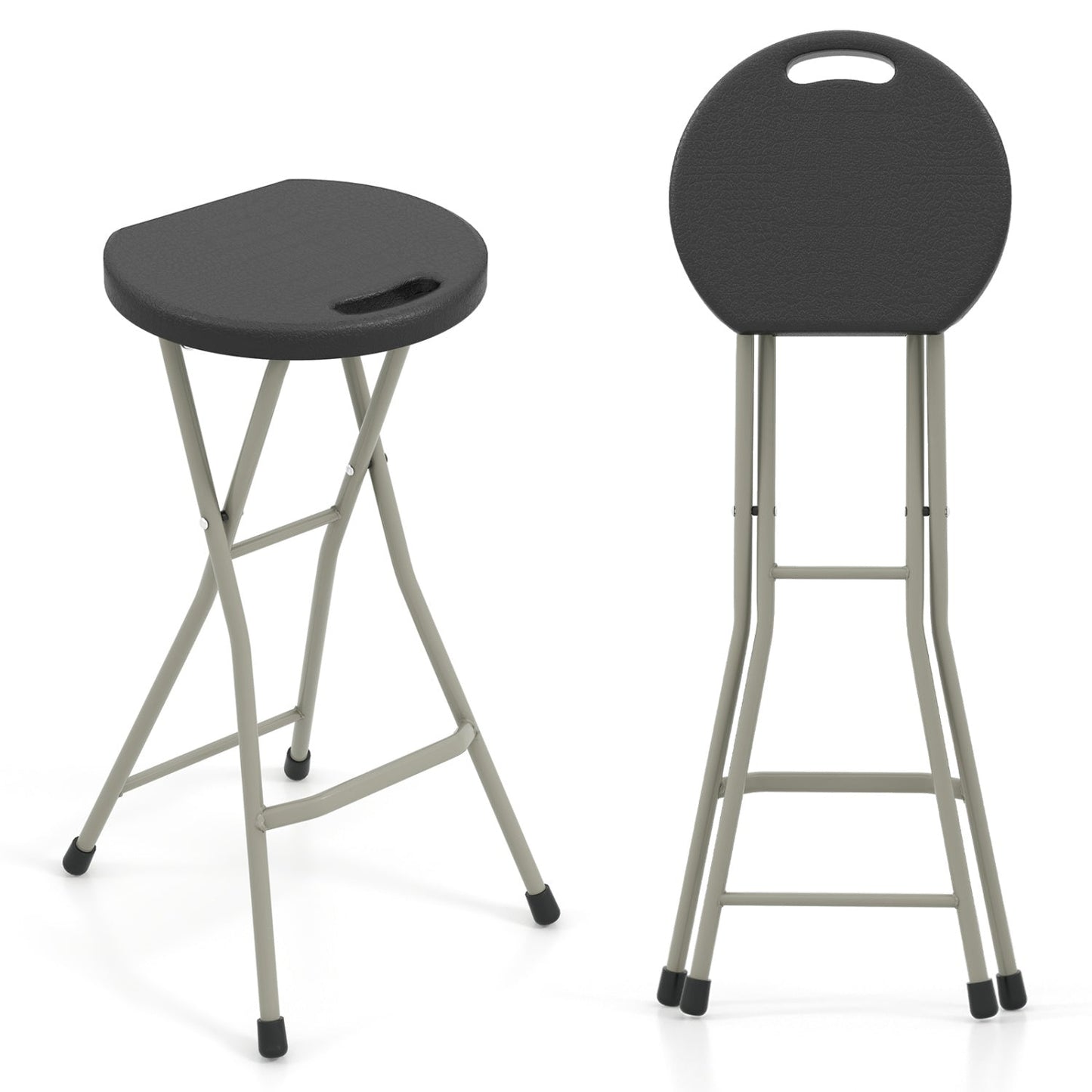 Portable folding stool 28 inch 2-pack, dark gray seat, beige metal legs DirectDeals on Tampa Home & Garden Store