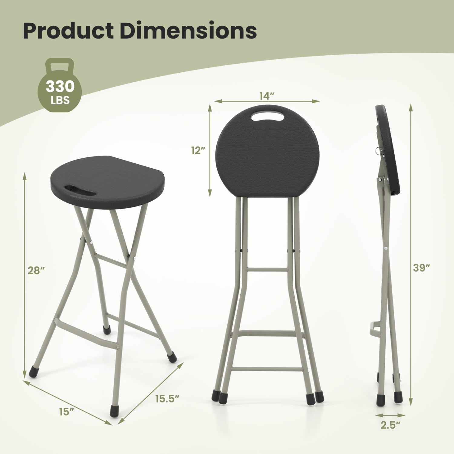 DirectDeals portable folding stool 28 in, black round seat, 330 lb, 2-pack on Tampa Home & Garden Store