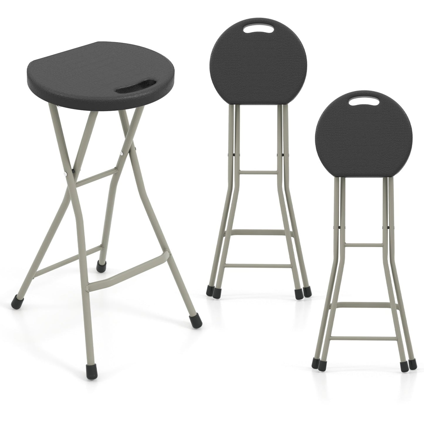 Portable folding stool 28 inch, 330 lb capacity grey frame black seats DirectDeals 2pk on Tampa Home & Garden Store