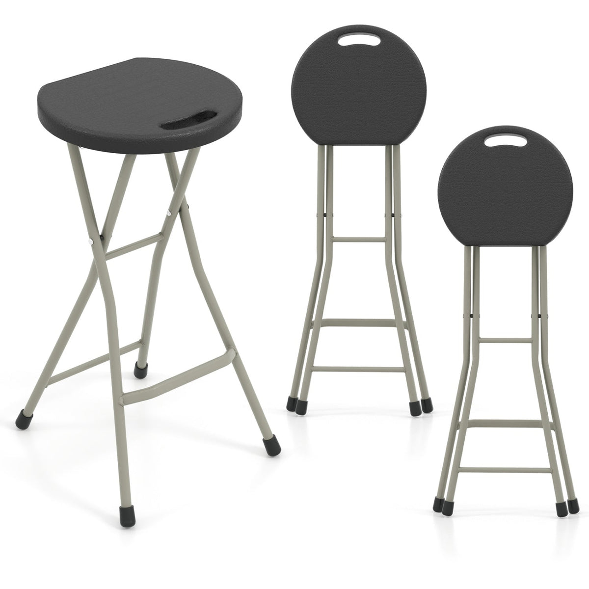 Portable folding stool 28 inch, 330 lb capacity grey frame black seats DirectDeals 2pk on Tampa Home & Garden Store
