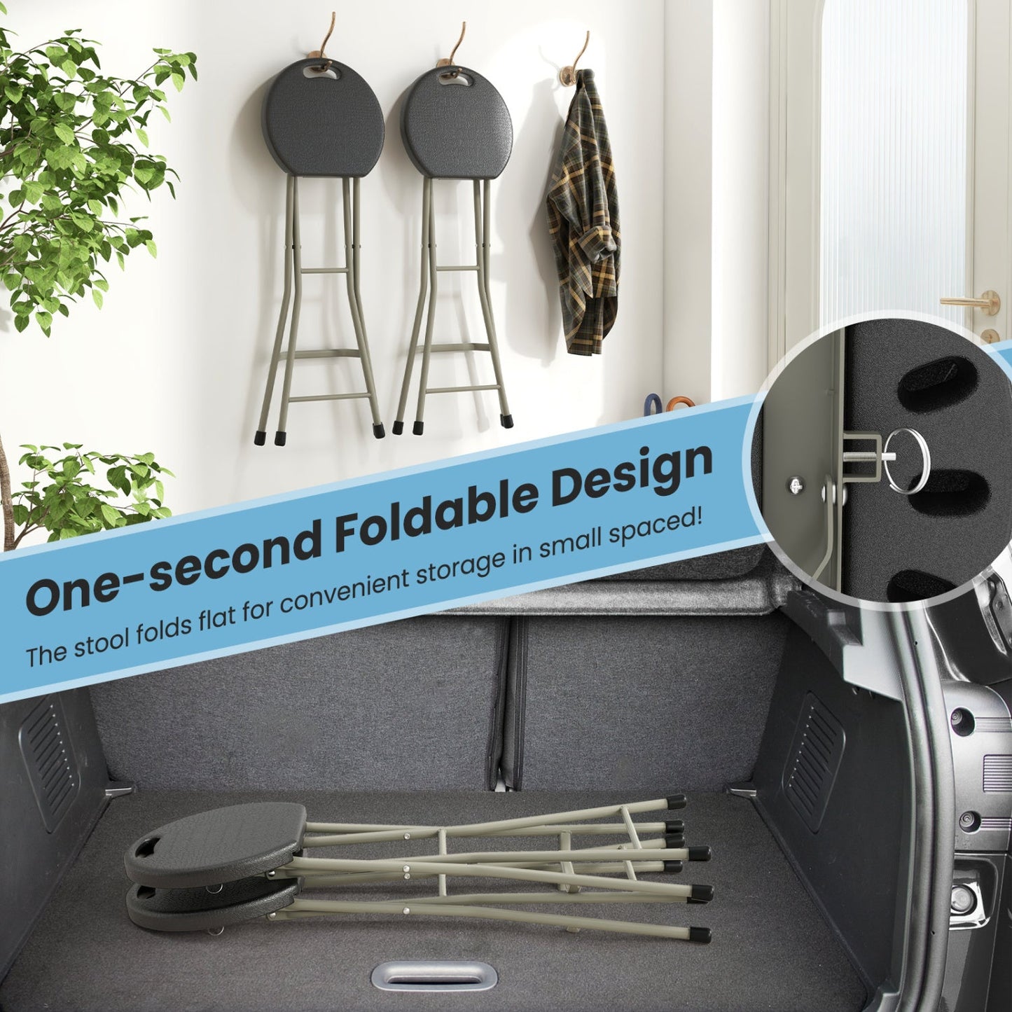 Portable folding stool 28in, gray frame with dark seat, 2-pack DirectDeals 330 lb capacity on Tampa Home & Garden Store
