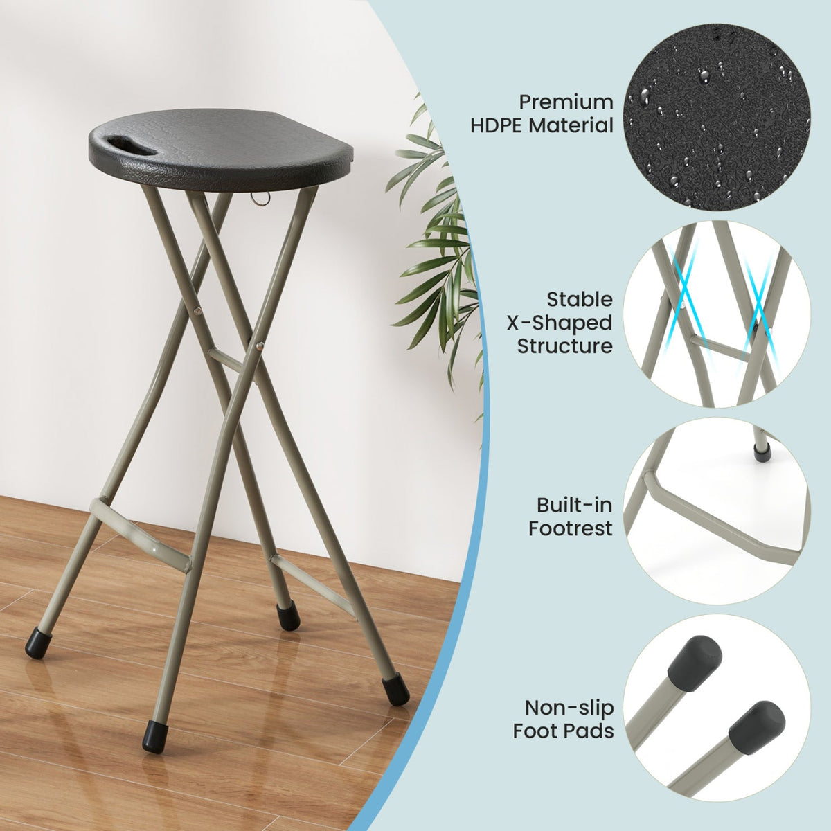 Portable Folding Stool 28in, 2-pack DirectDeals; HDPE seat, X-frame, footrest, non-slip pads on Tampa Home & Garden Store