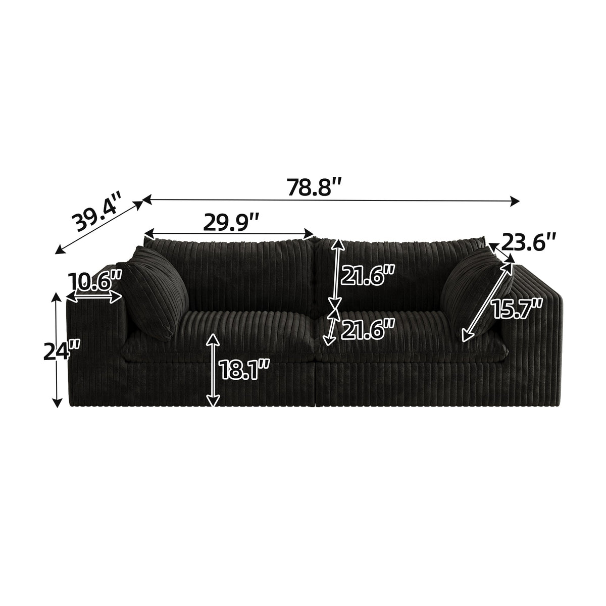 Y137 modular black sofa by HouseOfZazla, corduroy-textured upholstery, modular sectional on Tampa Home & Garden Store
