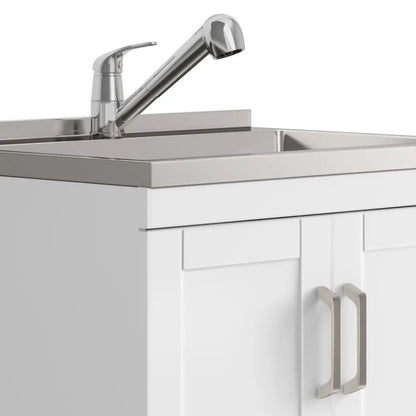 Kyle laundry cabinet vanity with stainless steel sink and chrome faucet on white cabinet on Tampa Home & Garden Store