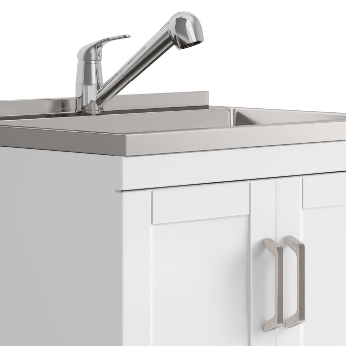 White laundry cabinet vanity with stainless steel sink and chrome faucet HouseOfZazla on Tampa Home & Garden Store
