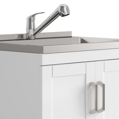 White laundry cabinet vanity with stainless steel sink and chrome faucet HouseOfZazla on Tampa Home & Garden Store