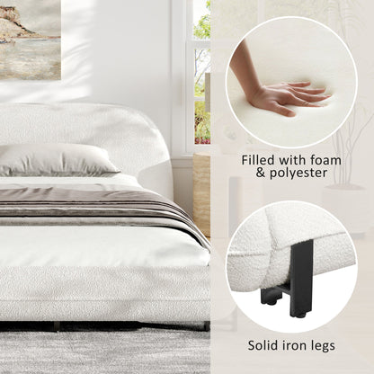Plush Boucle King Bed Frame with Thick Headboard