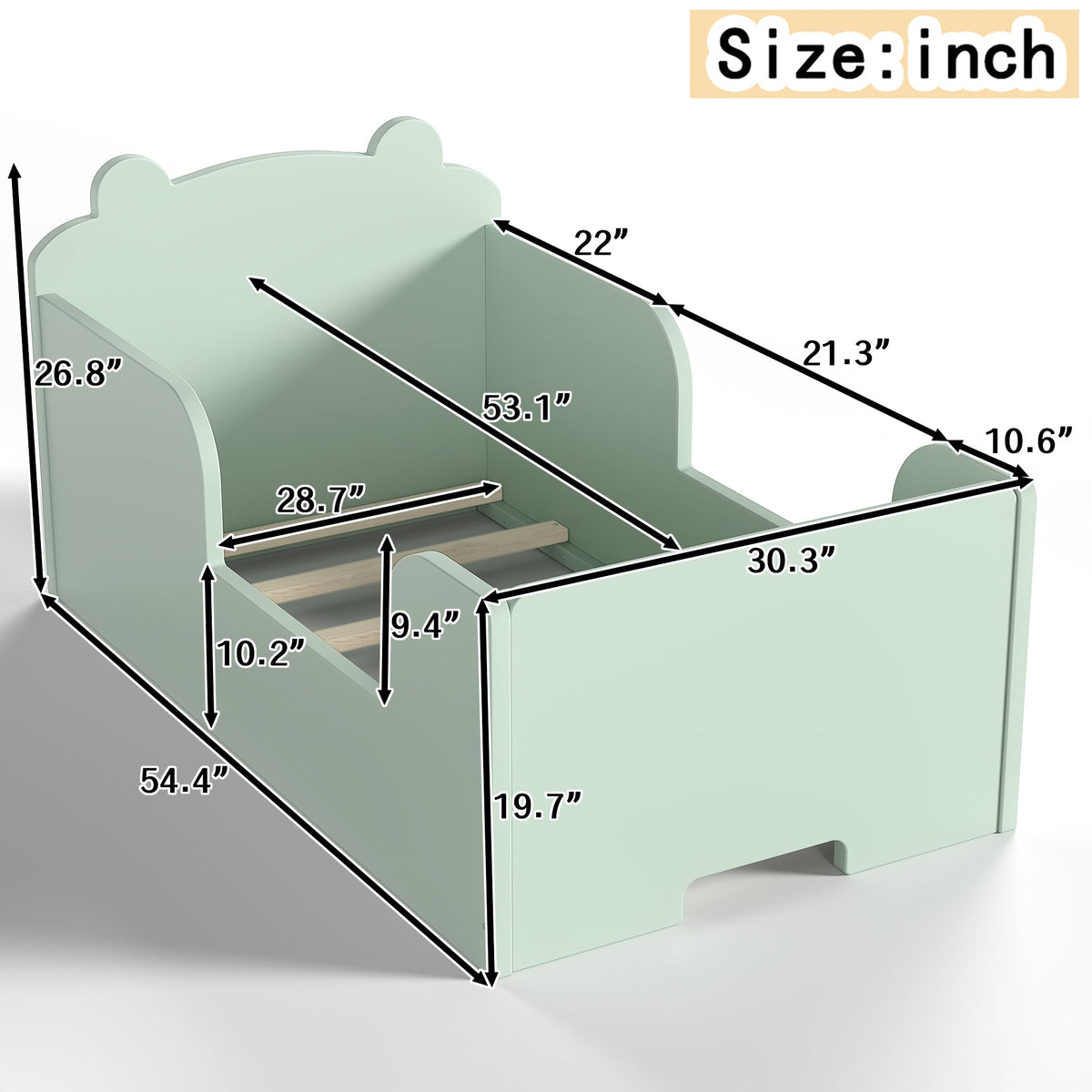 Bear-shaped Toddler Floor Bed Frame by HouseOfZazla in mint green for ages 3-6 on Tampa Home & Garden Store