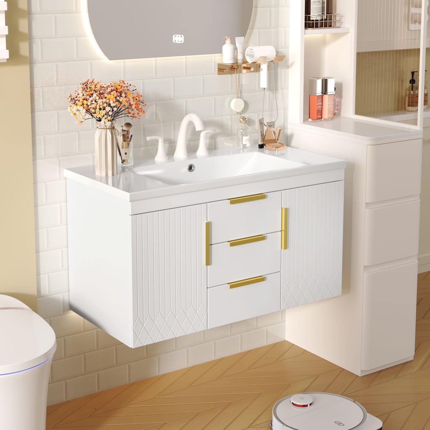 Wall Mounted Bathroom Vanity With Sink and Shelf
