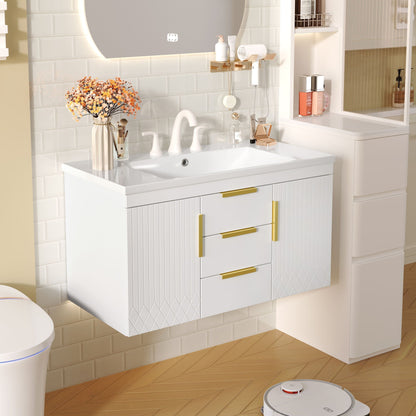 Wall Mounted Bathroom Vanity With Sink and Shelf
