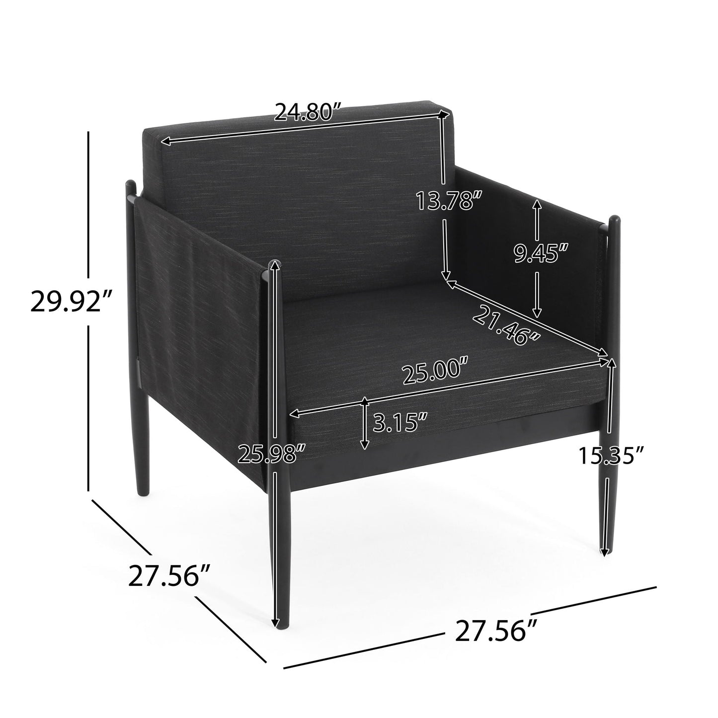 Dawson Club Chair outdoor arm chair in black fabric with metal frame by HouseOfZazla on Tampa Home & Garden Store