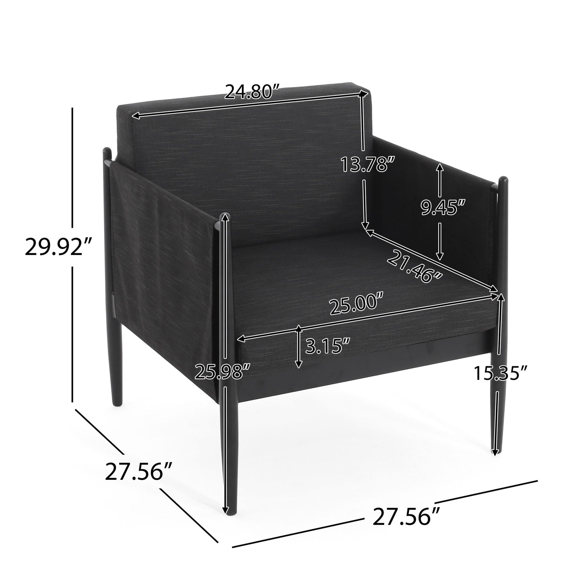 Dawson Club Chair outdoor arm chair in black fabric with metal frame by HouseOfZazla on Tampa Home & Garden Store