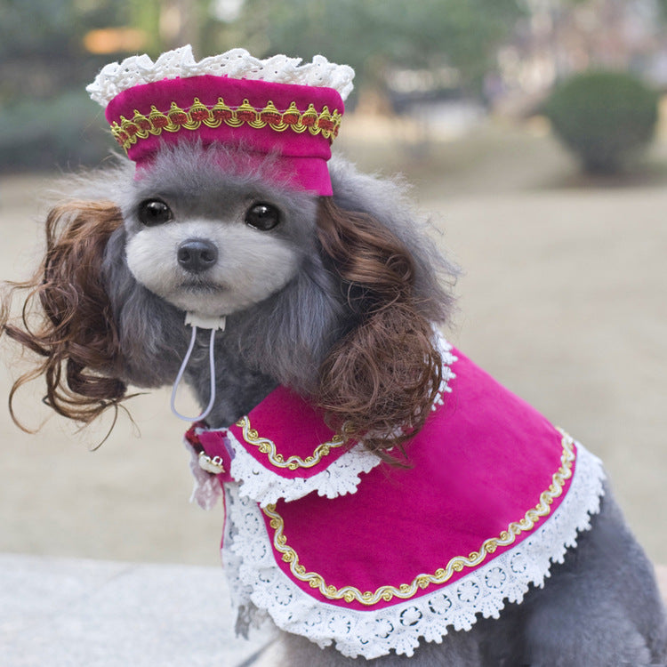 Dog Christmas costume pink velvet cape with white lace trim and crown hat Pet Zen on Tampa Home & Garden Store