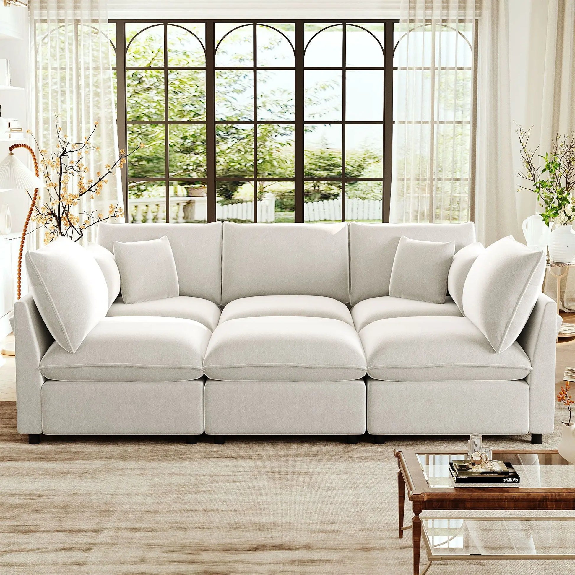 2-Piece Modern Sectional Sofa, U-Shaped, movable ottoman, storage armrests, USB ports on Tampa Home & Garden Store