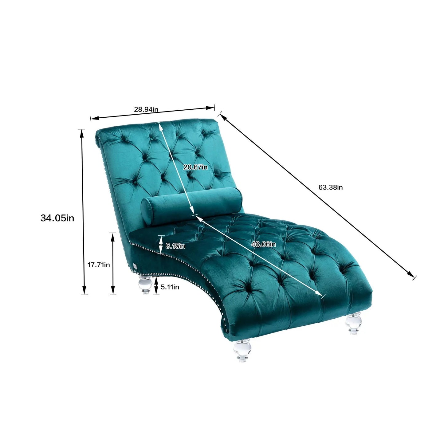 Indoor Chaise Lounge With Button Tufted Pillow