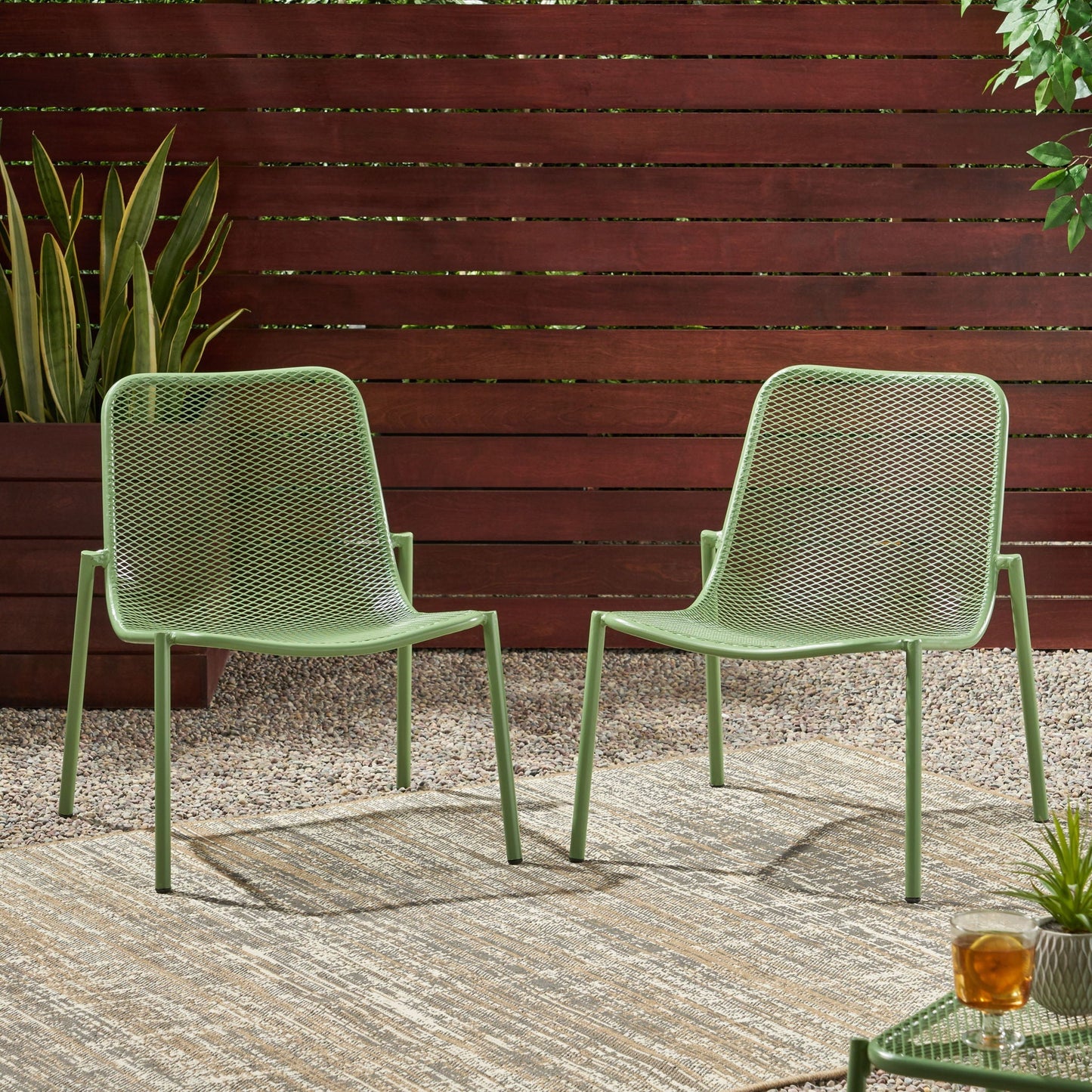 Outdoor iron dining chairs with mesh design in light green, pair for patio by HouseOfZazla on Tampa Home & Garden Store