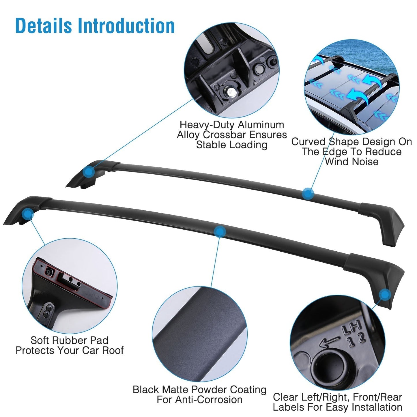 GemGear aluminum roof cross bars, black matte curved edges cut wind noise, soft rubber pads on Tampa Home & Garden Store