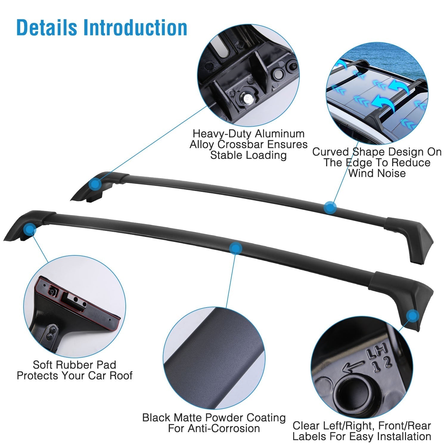 GemGear aluminum roof cross bars, black matte curved edges cut wind noise, soft rubber pads on Tampa Home & Garden Store
