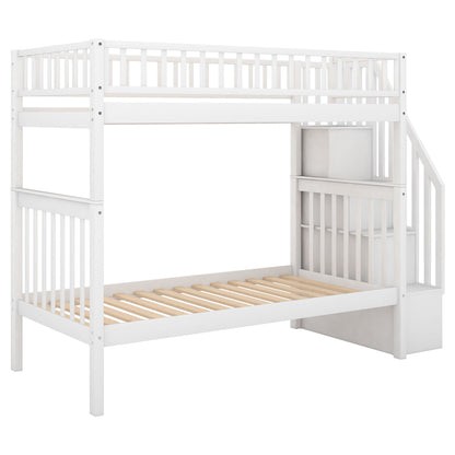 Bunk bed with staircase, white finish, slatted upper/lower beds, storage cubbies HouseOfZazla on Tampa Home & Garden Store