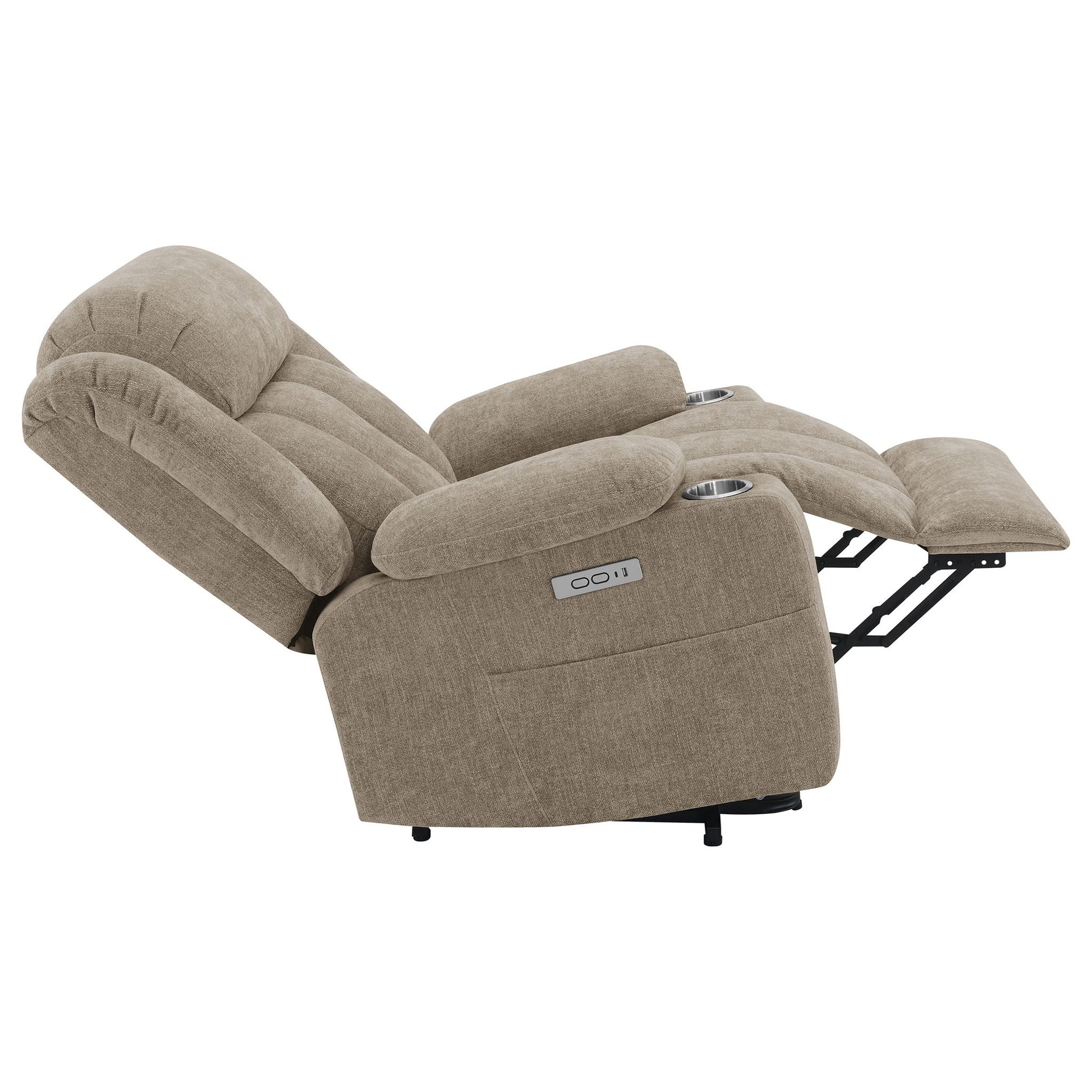 Beca power lift recliner in beige upholstery with cupholders and USB charging HouseOfZazla lift chair on Tampa Home & Garden Store