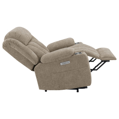 Beca power lift recliner in beige upholstery with cupholders and USB charging HouseOfZazla lift chair on Tampa Home & Garden Store