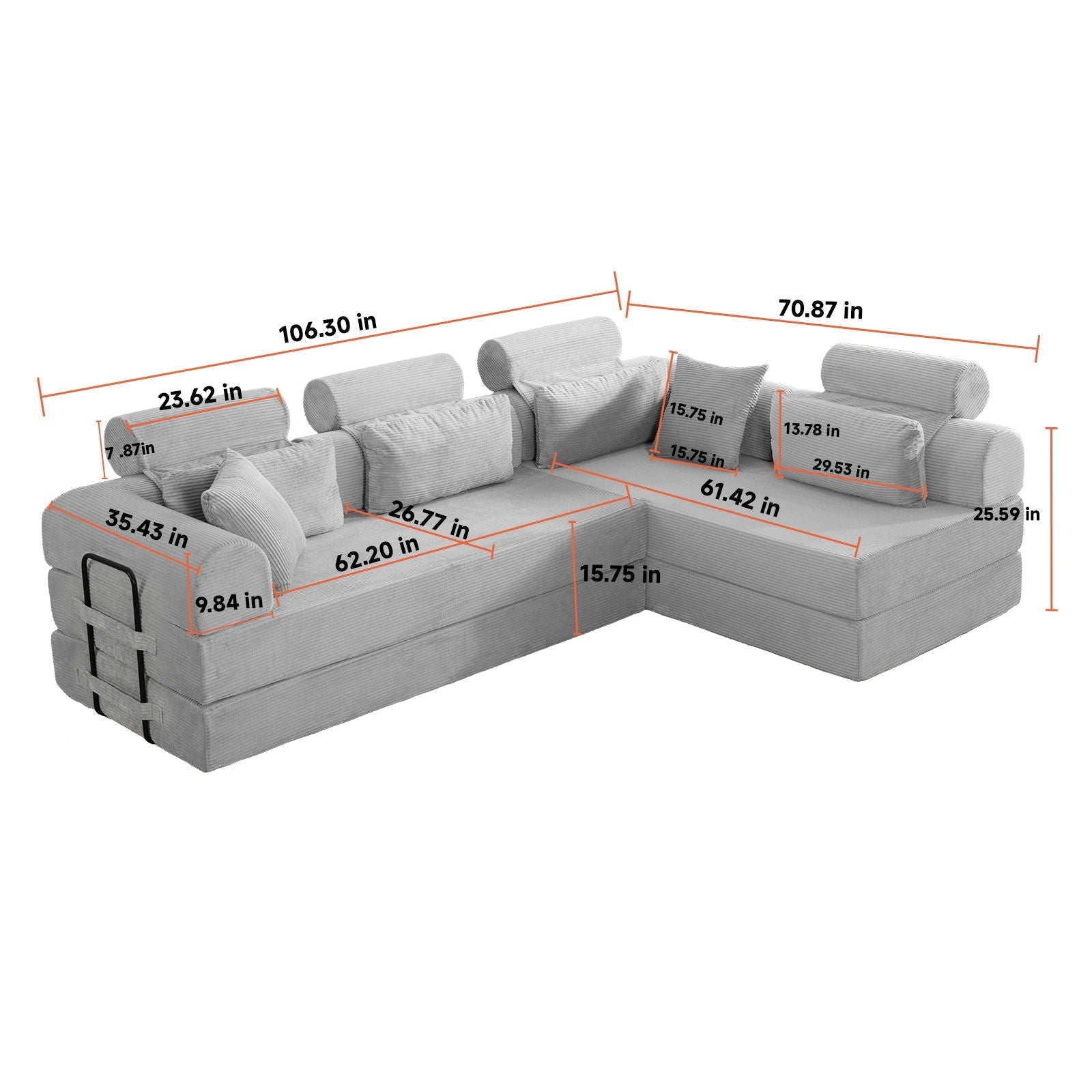 Modern L-Shape Modular Sectional Sofa by HouseOfZazla in light gray fabric, stationary on Tampa Home & Garden Store