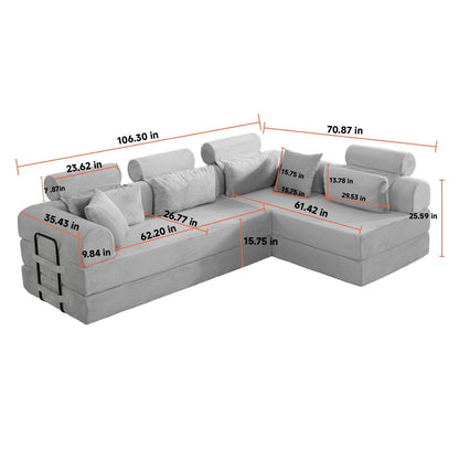 Modern L-Shape Modular Sectional Sofa by HouseOfZazla in light gray fabric, stationary on Tampa Home & Garden Store