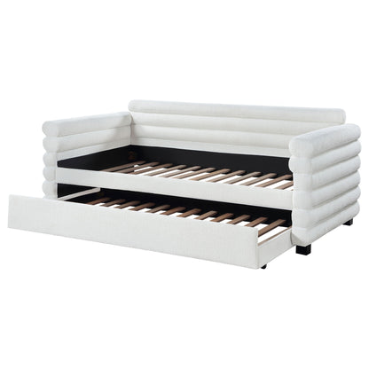 Fandango upholstered twin day bed with trundle in white upholstery and black base on Tampa Home & Garden Store