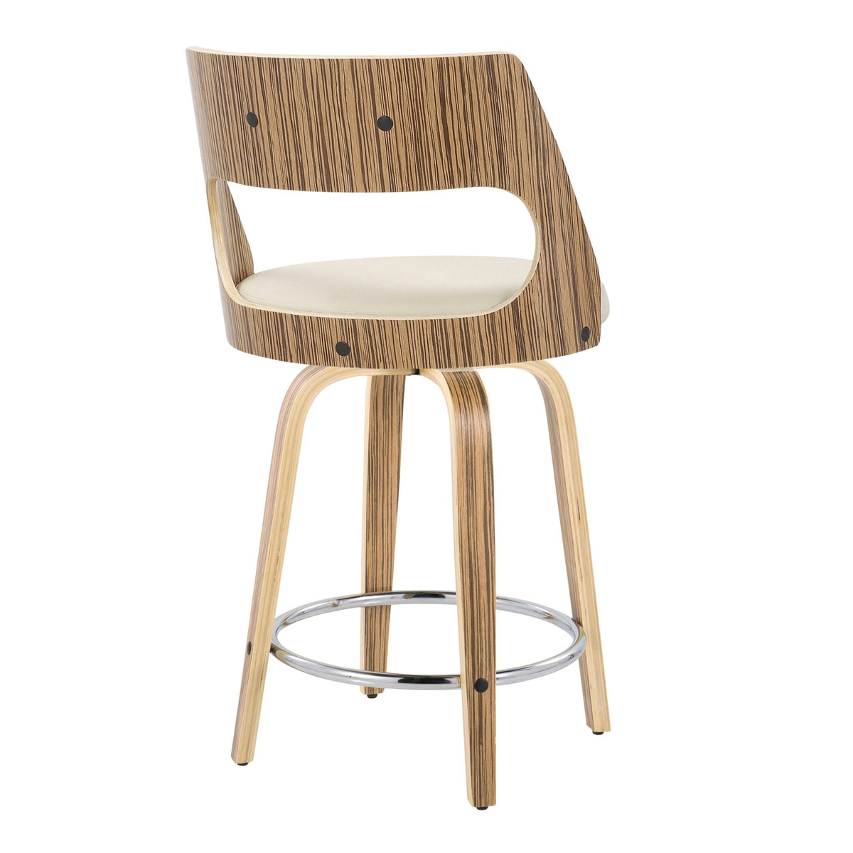 Cecina counter stool with zebra veneer, swivel, beige cushion on Tampa Home & Garden Store
