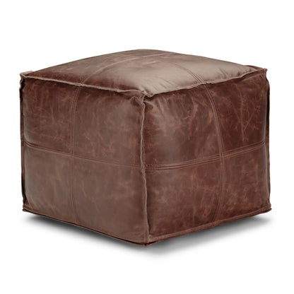 Sheffield Handcrafted Square Buffalo Leather Pouf