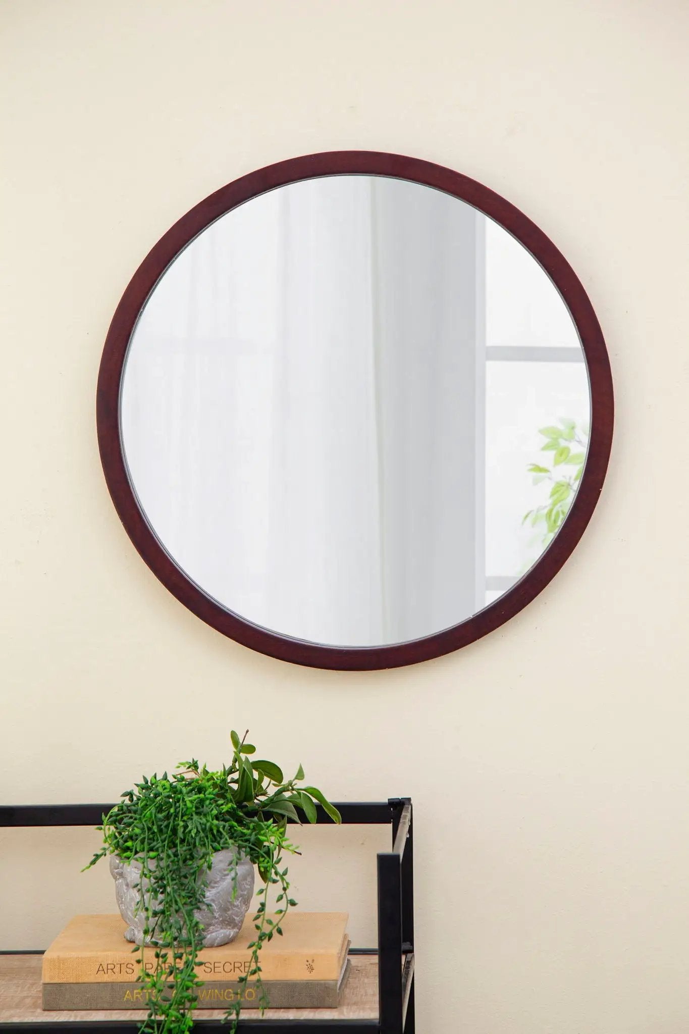 Circle wall mirror with dark wooden frame for living room by Unique Piece Furniture on Tampa Home & Garden Store