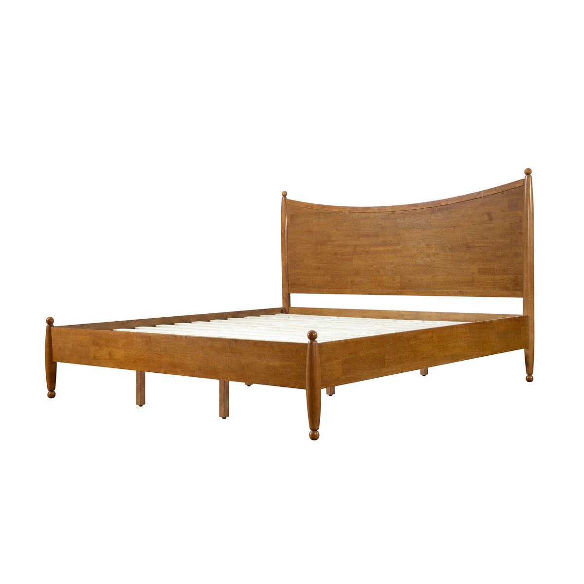 King Size bed frame by HouseOfZazla with curved headboard and ball finials, slatted base on Tampa Home & Garden Store