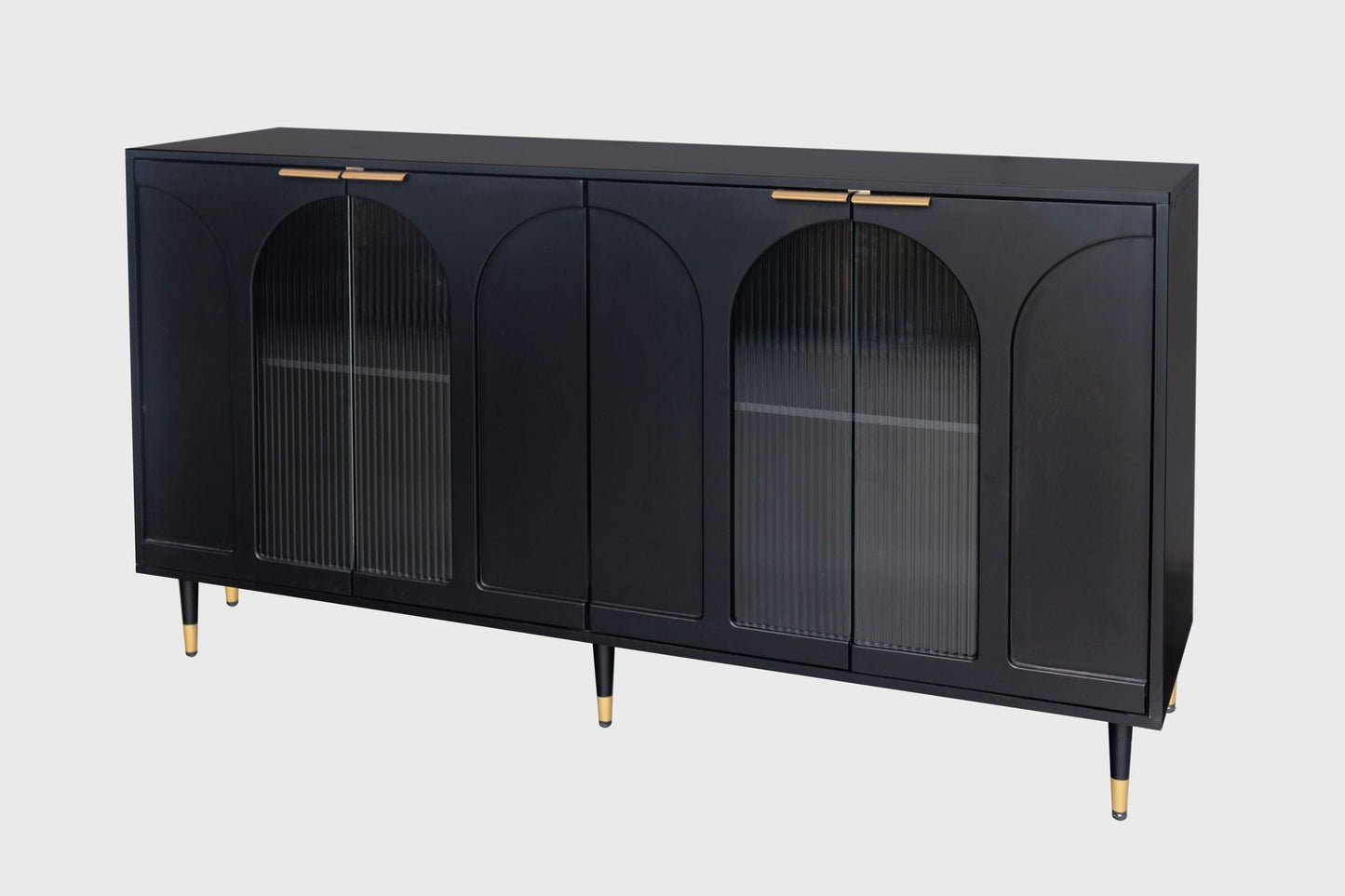 Wood Sideboard With Fluted Glass Doors and Legs