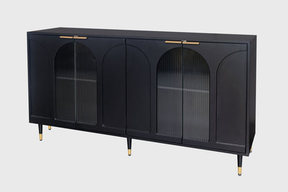 Wood Sideboard With Fluted Glass Doors and Legs