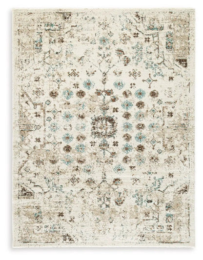 Jossler rug, beige distressed oriental area rug with blue accents, Unique Piece Furniture on Tampa Home & Garden Store