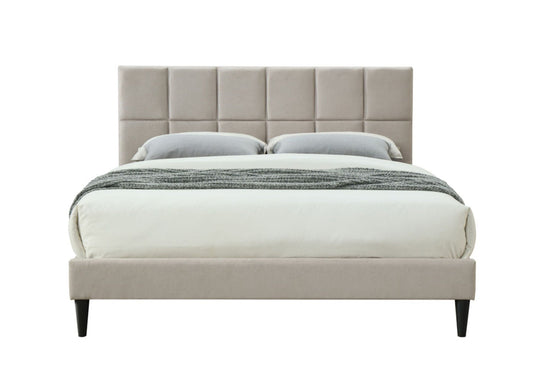 Full Sized Squares Bed With USB beige upholstered bed with square tufted headboard HouseOfZazla on Tampa Home & Garden Store