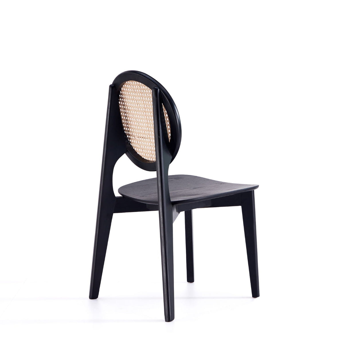 Rattan cane backrest dining chair with black solid wood frame and dark wood seat on Tampa Home & Garden Store