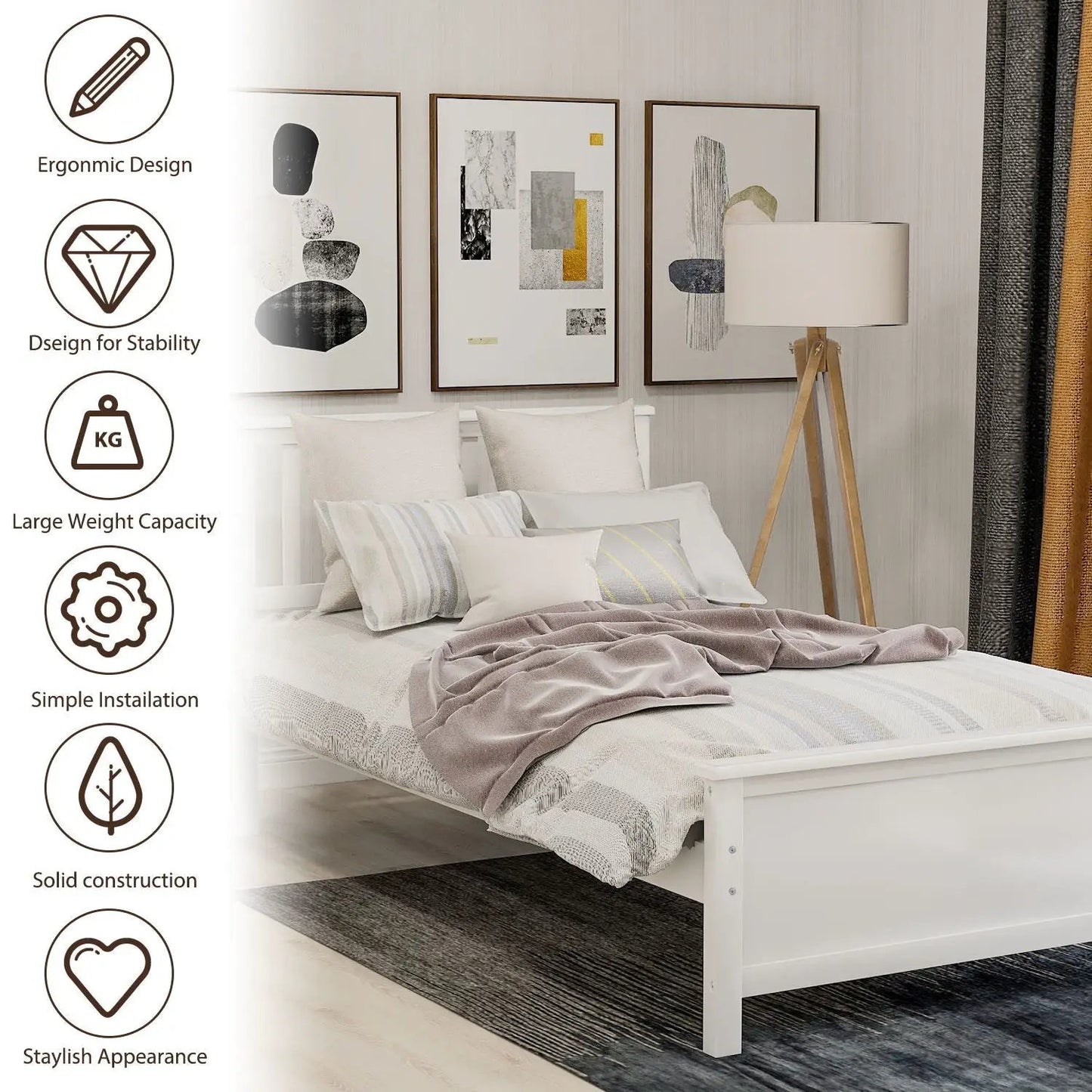 Platform bed with headboard and footboard in white with wood slat support Unique Piece Furniture on Tampa Home & Garden Store