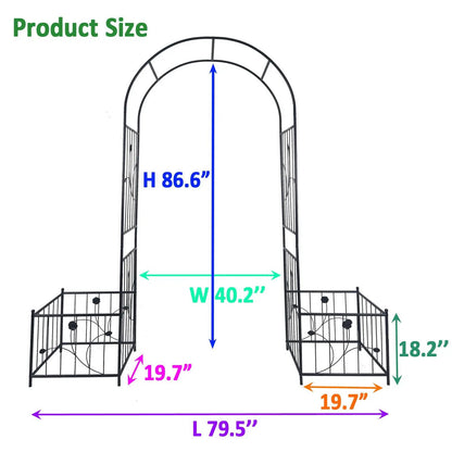 Metal garden arch with two plant stands in black for climbing plants and roses outdoor decor on Tampa Home & Garden Store