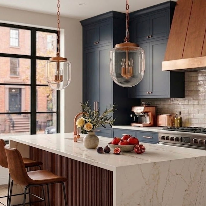 Delphi Pendant Lamp Coarse by HouseOfZazla, copper hardware glass pendants, two hanging lamps on Tampa Home & Garden Store