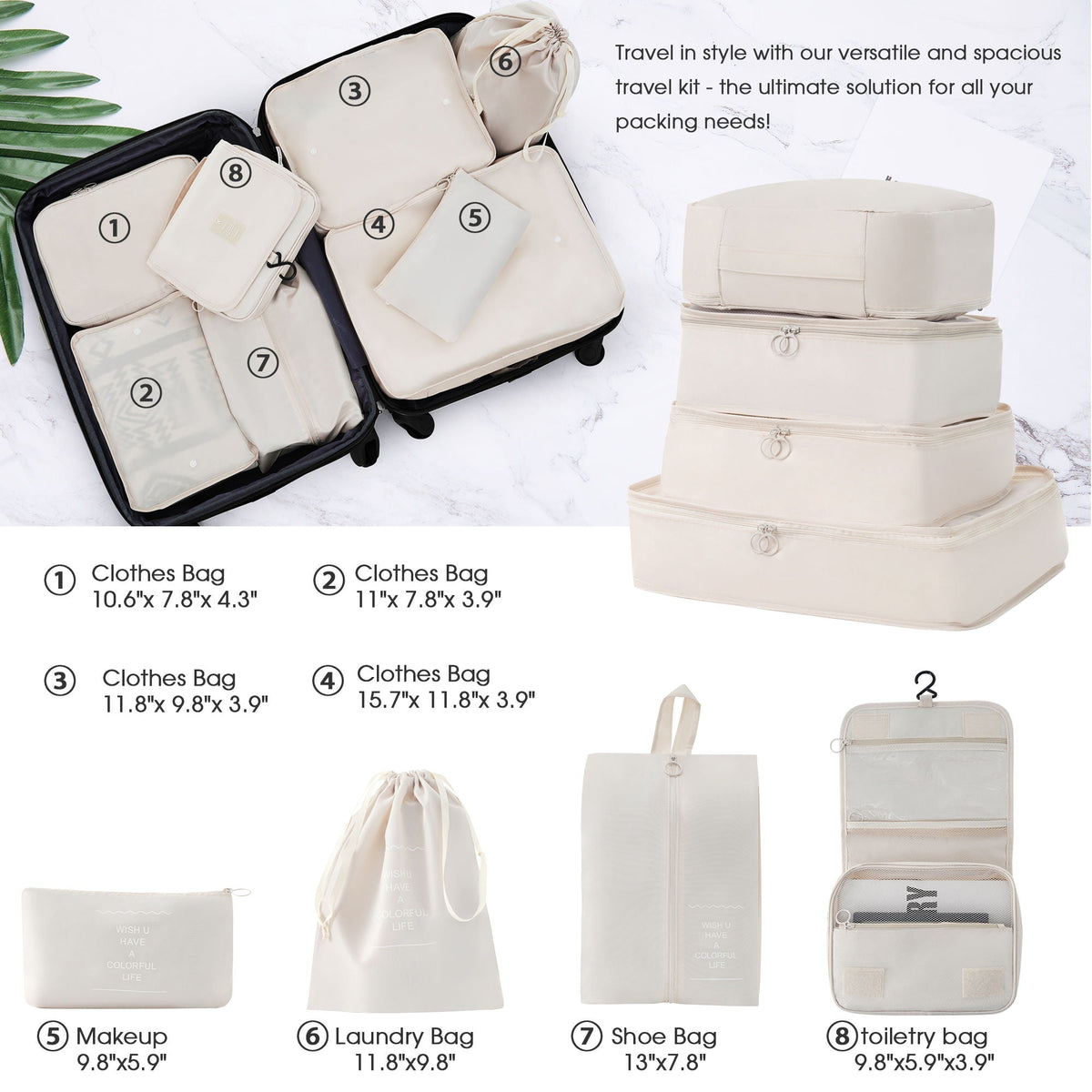 HouseOfZazla beige hardshell 4-piece luggage set with spinner suitcases TSA locks on Tampa Home & Garden Store