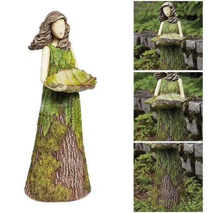 Bird feeder statue moss-green dress holding leaf tray, garden decor by Sell My Stuff on Tampa Home & Garden Store